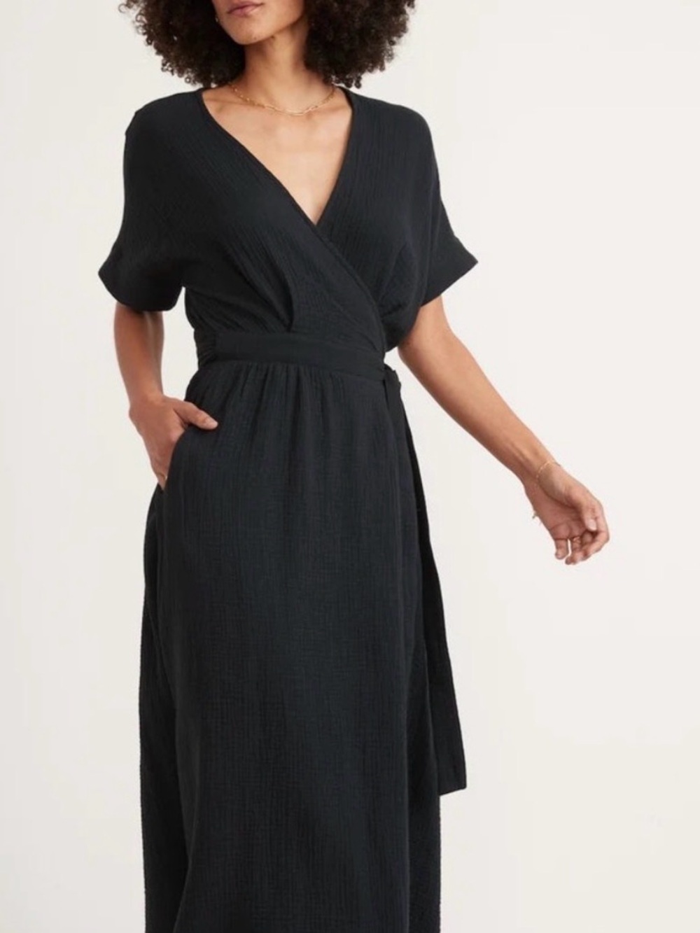 Marine Layer Black Wrap Midi Dress